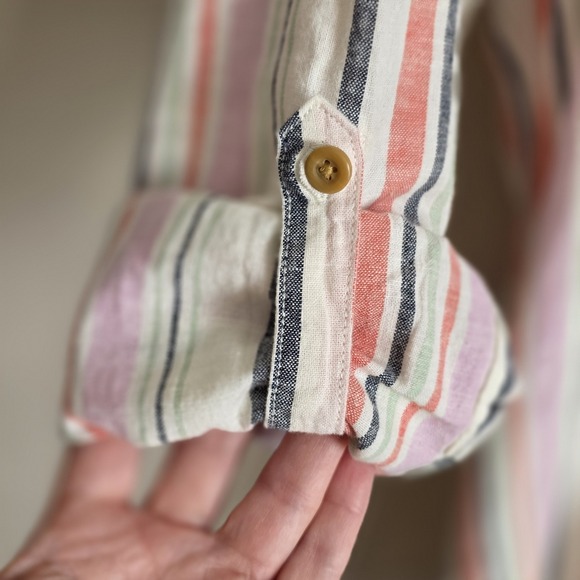 Duluth Trading Co Hemp Organic Cotton Striped Button Down Shirt Womens XL Pink - Picture 3 of 10